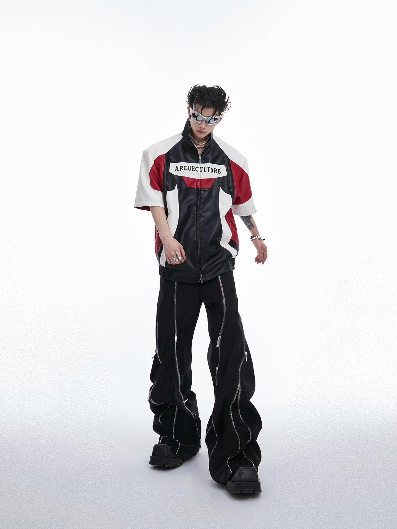 PU Leather Short Sleeve Zipper Jacket