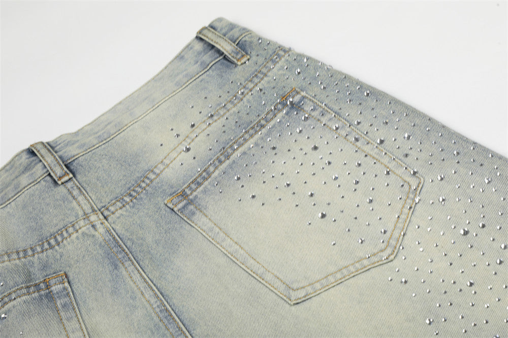 Faded Blue Denim Wide-Leg Jeans
