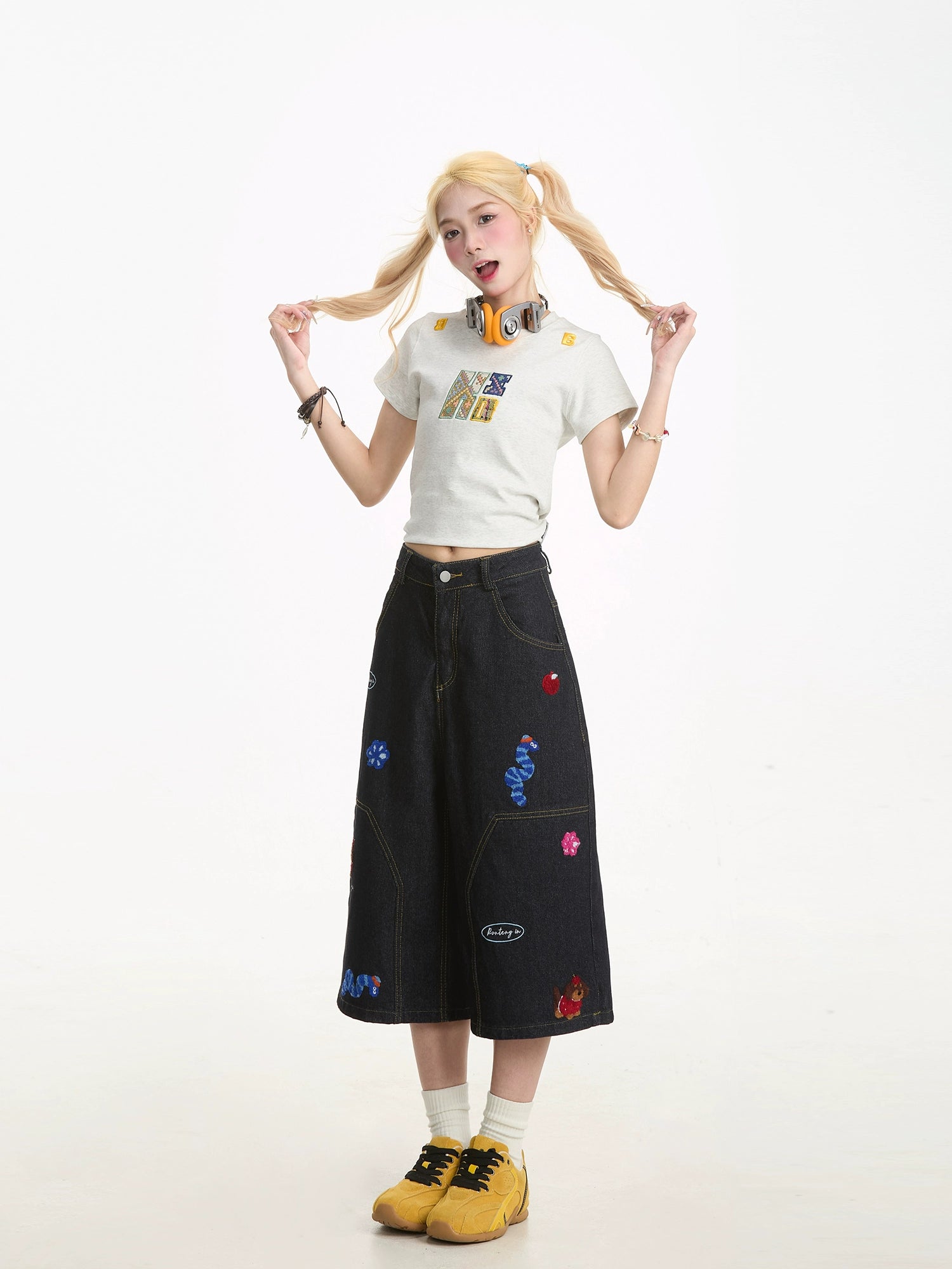 Fun Embroidered Denim Jort
