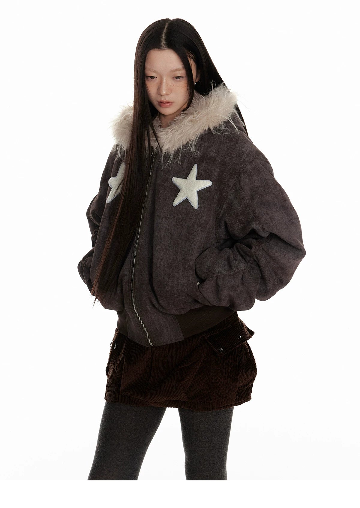 Fur Trim Patchwork Hooded Puffer Jacket