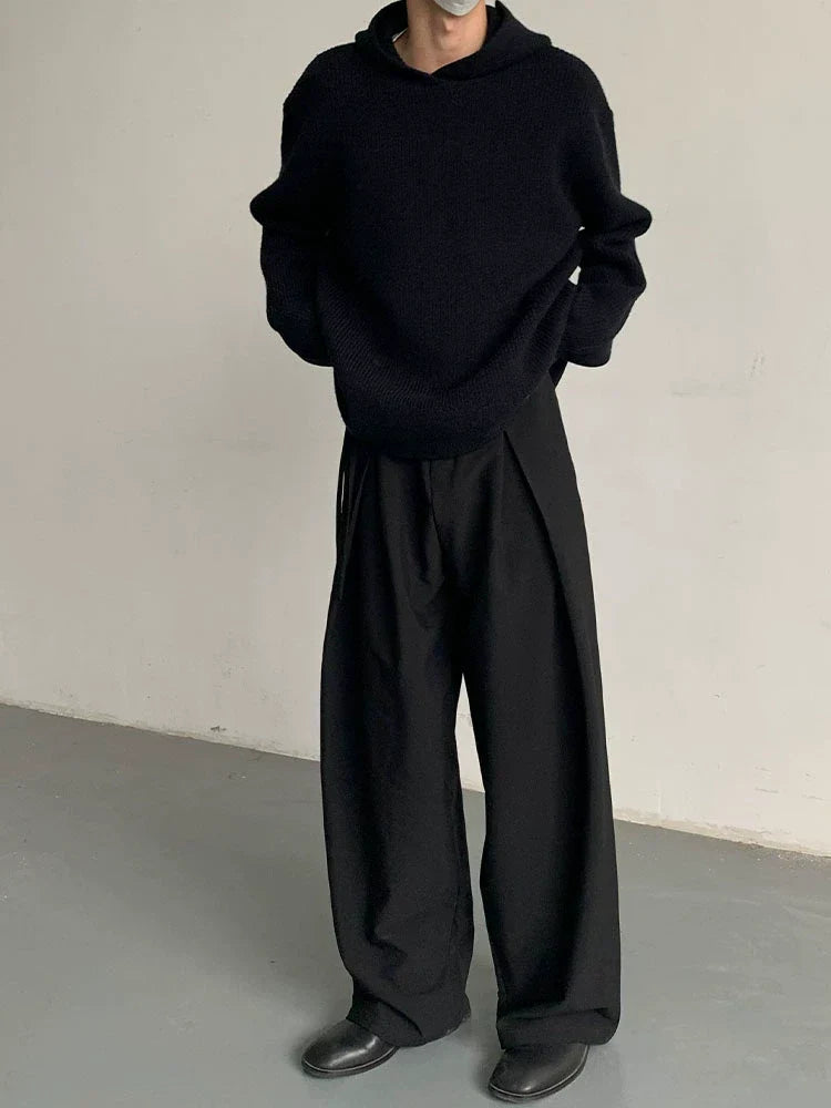 Hooded Wool Blend Pullover Knit Sweater