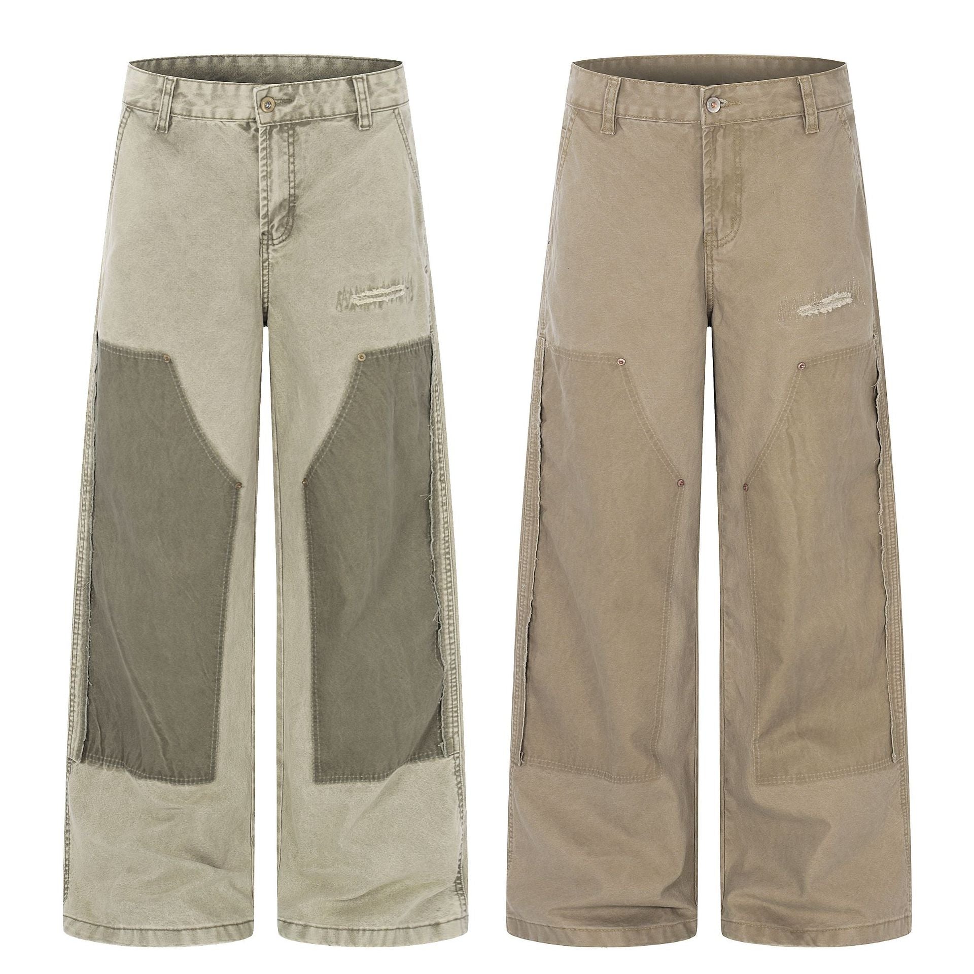Damage Patchwork Wide Leg Cargo Pants