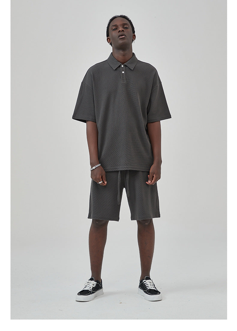 Oversize Waffle Polo Shirt & Waffle Shorts Setup