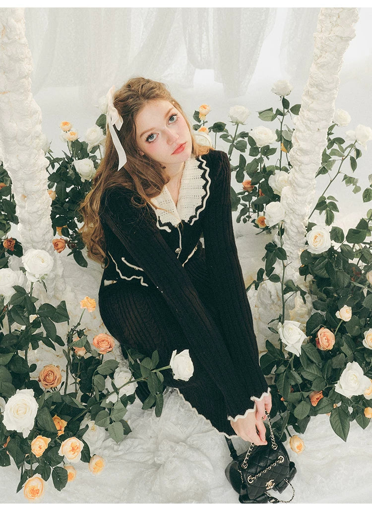 Ensemble cardigan en tricot à grand col et jupe moulante