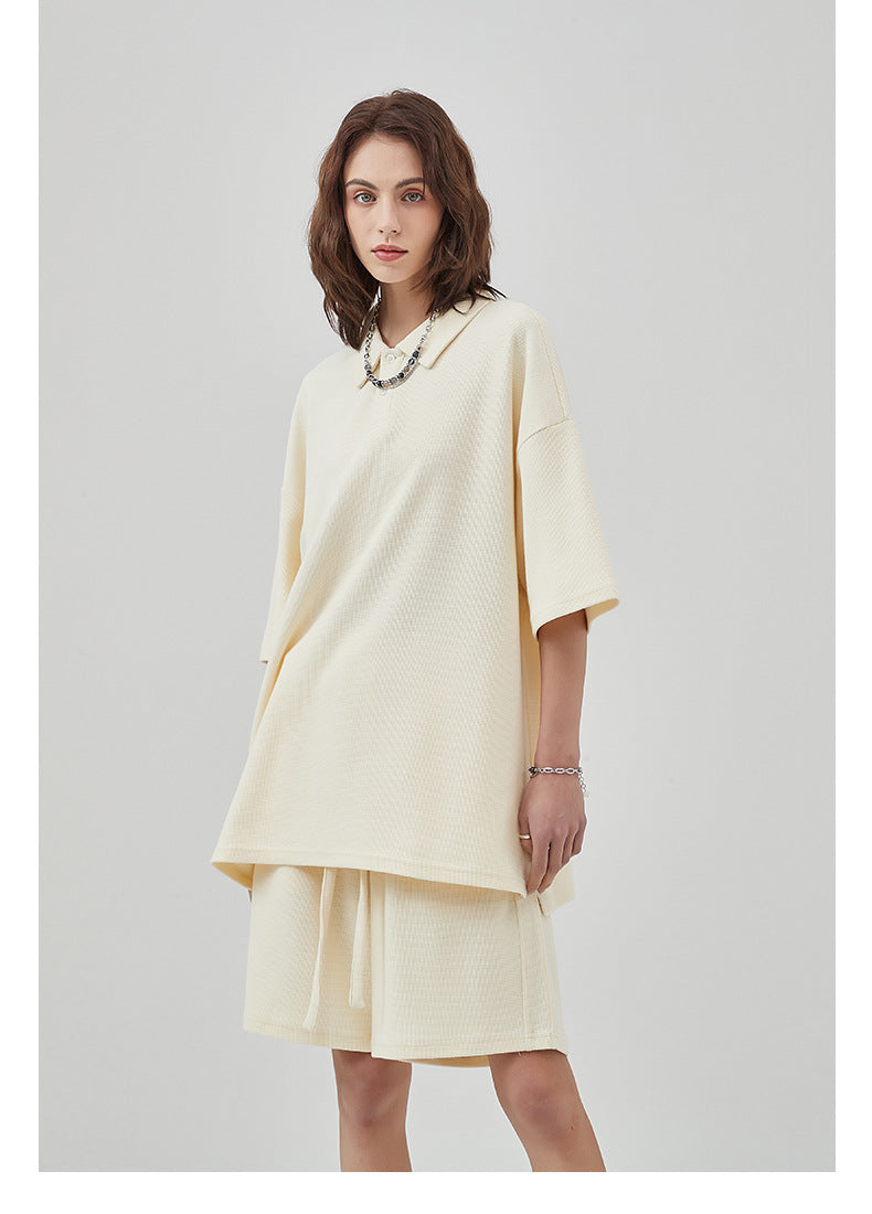 Oversize Waffle Polo Shirt & Waffle Shorts Setup