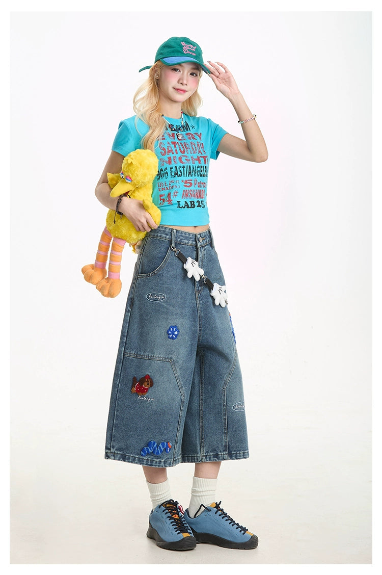 Fun Embroidered Denim Jort