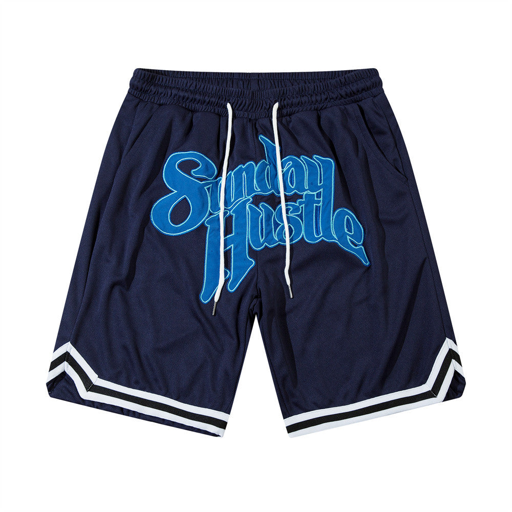 Sunday Hustle Letter Embroidered Shorts
