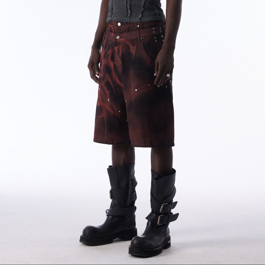 Washed Graffiti Dirty-Dye Denim Jort