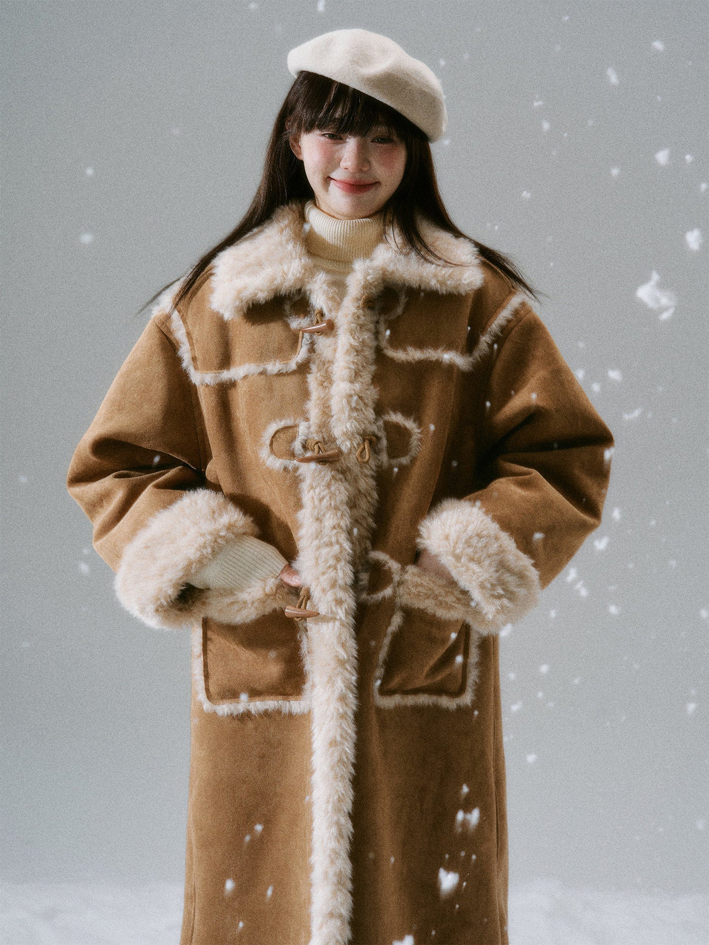 Cream Oak College Vintage Fur Horn Button Coat