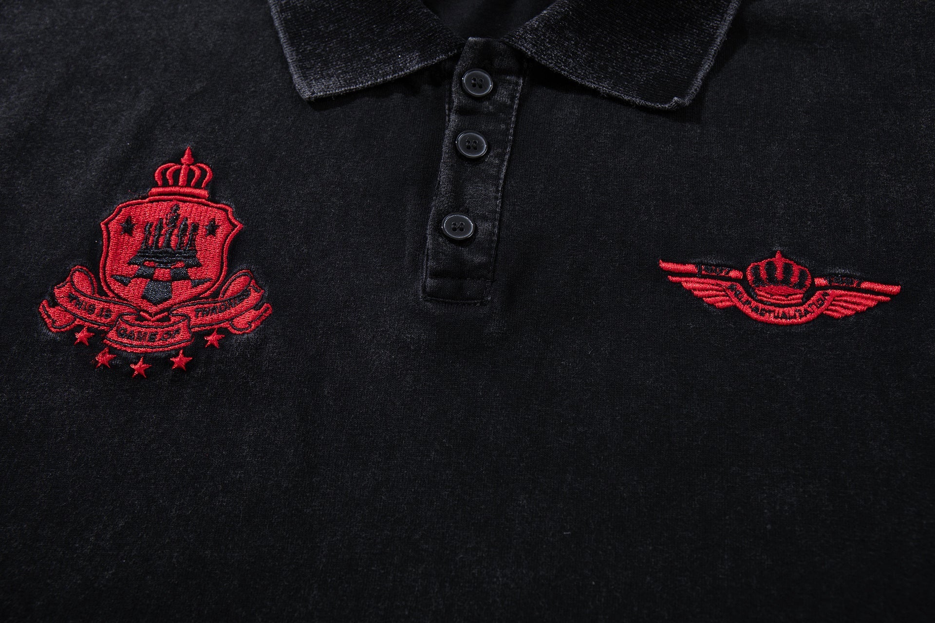 Embroidery Washed Damage Short Sleeve Shirt
