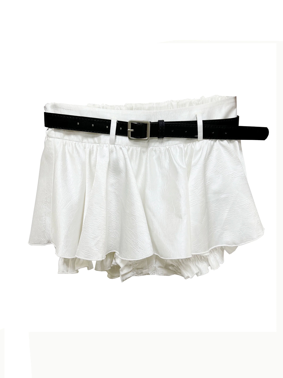 Belt Decoration Ruffle Edge Micro Mini Skirt