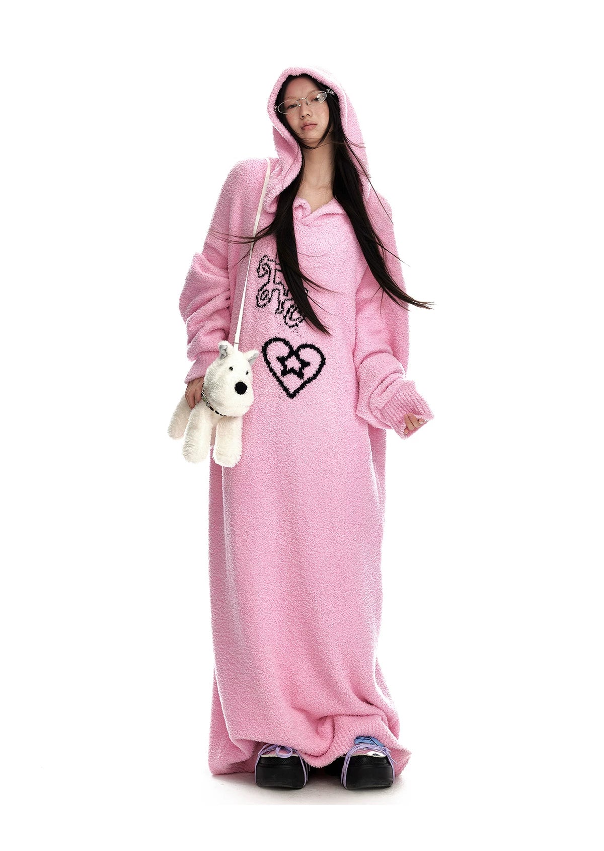 Fuzzy Hooded Knit Sweater Dress