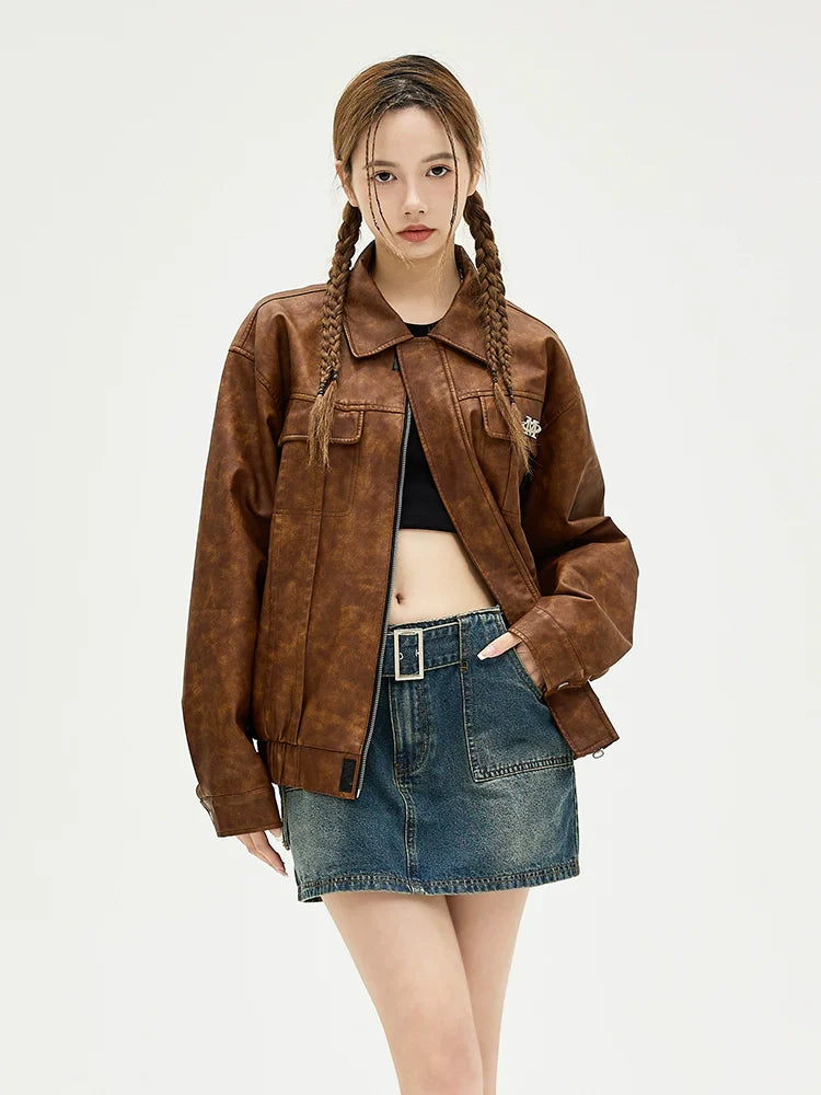 Zipper PU Leather Jacket