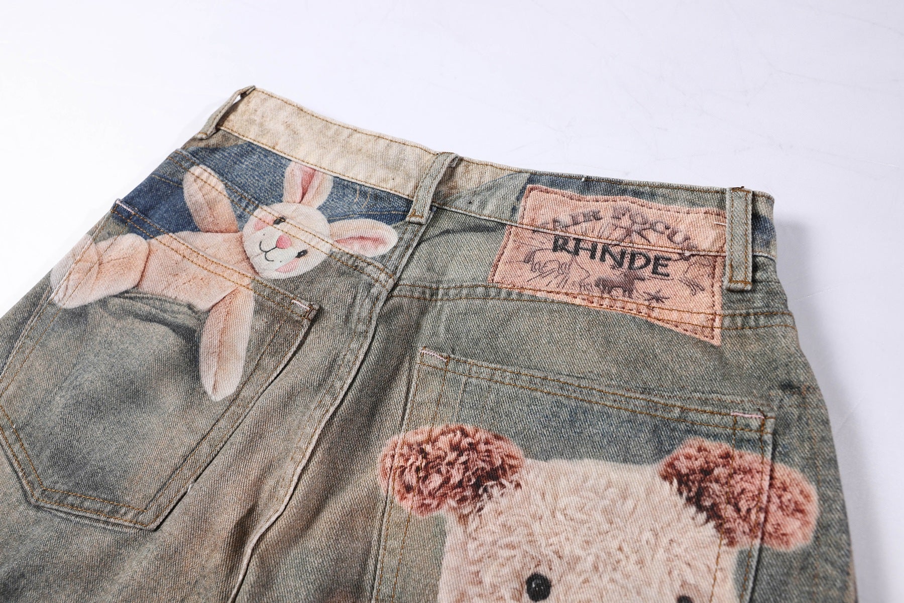 Washed 3D Graphic Print Wide Leg Denim Jeans