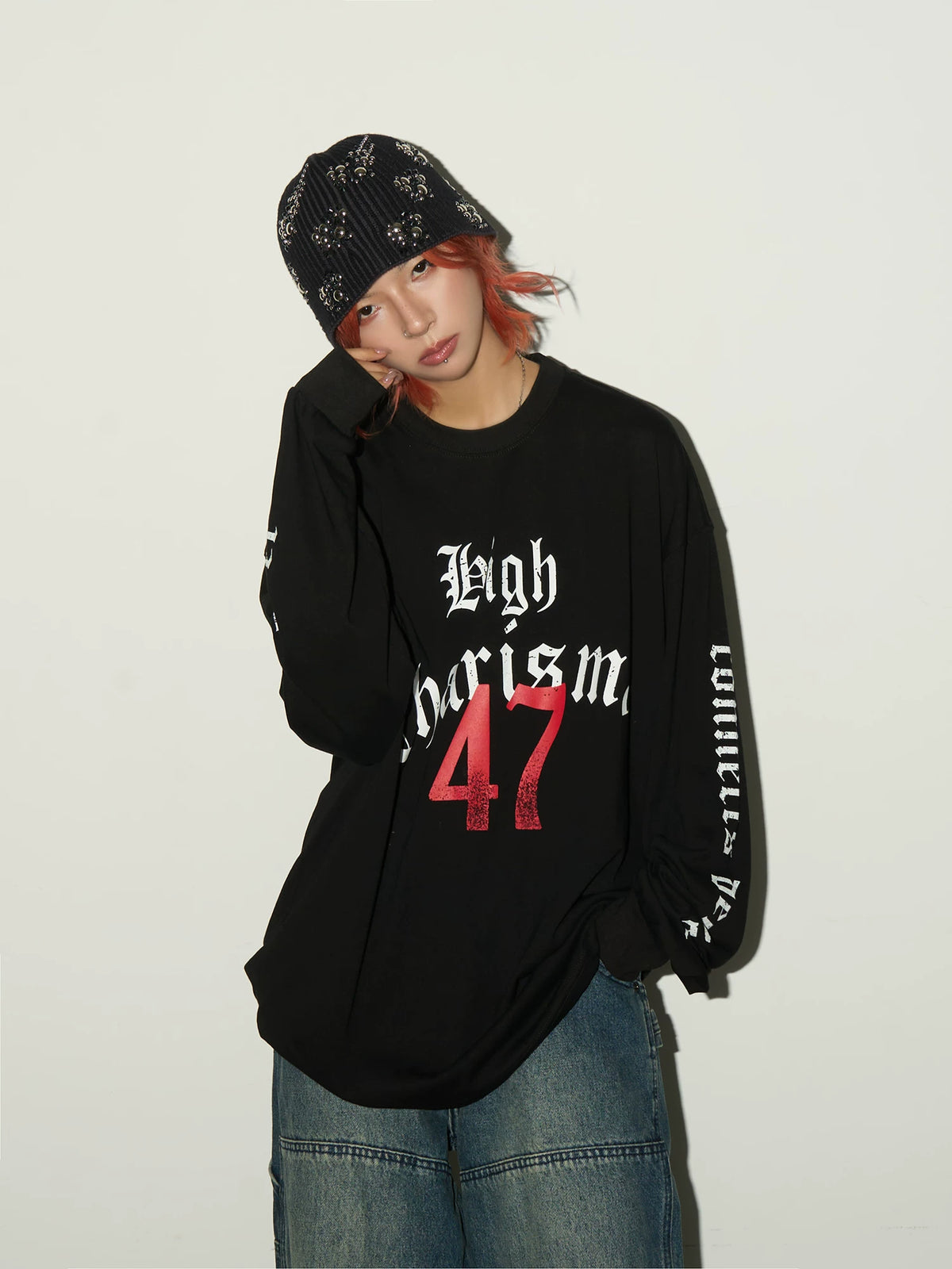 Gothic Print Damage Long Sleeve T-Shirt