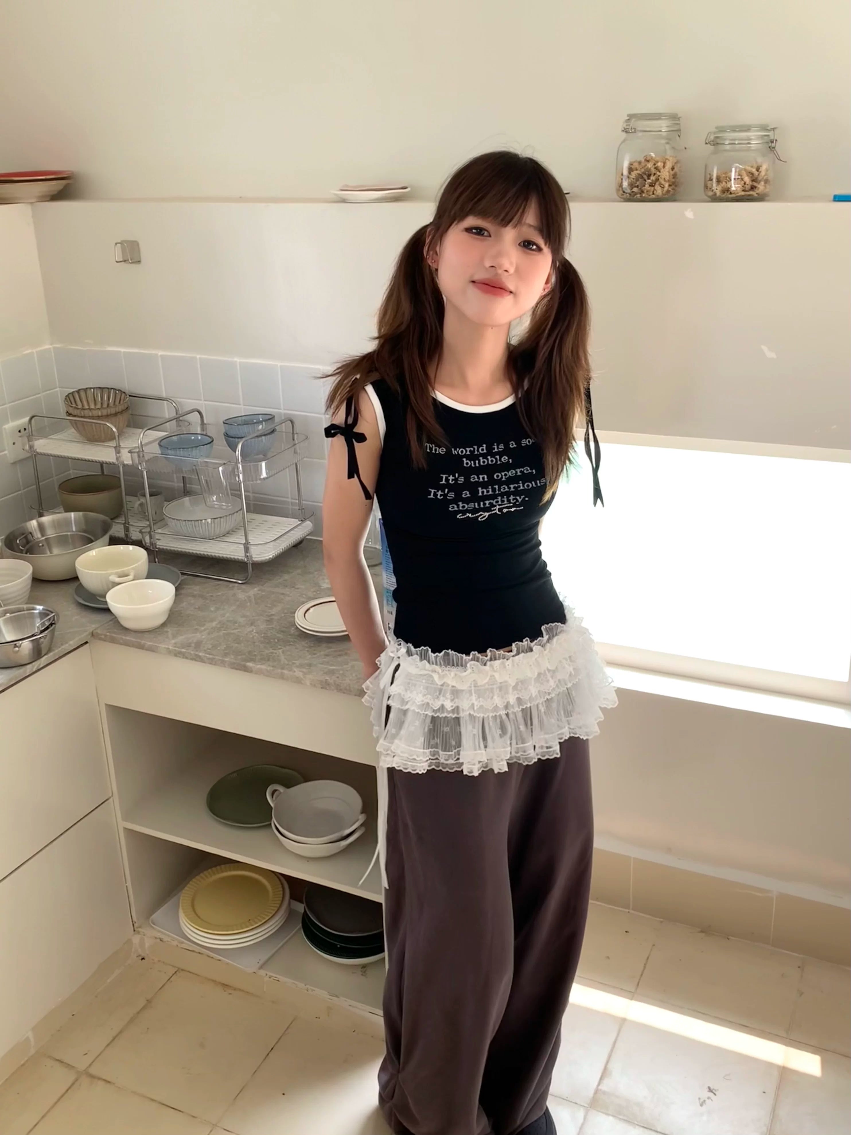 Rhinestone Drawstring Wide Leg Sweatpants
