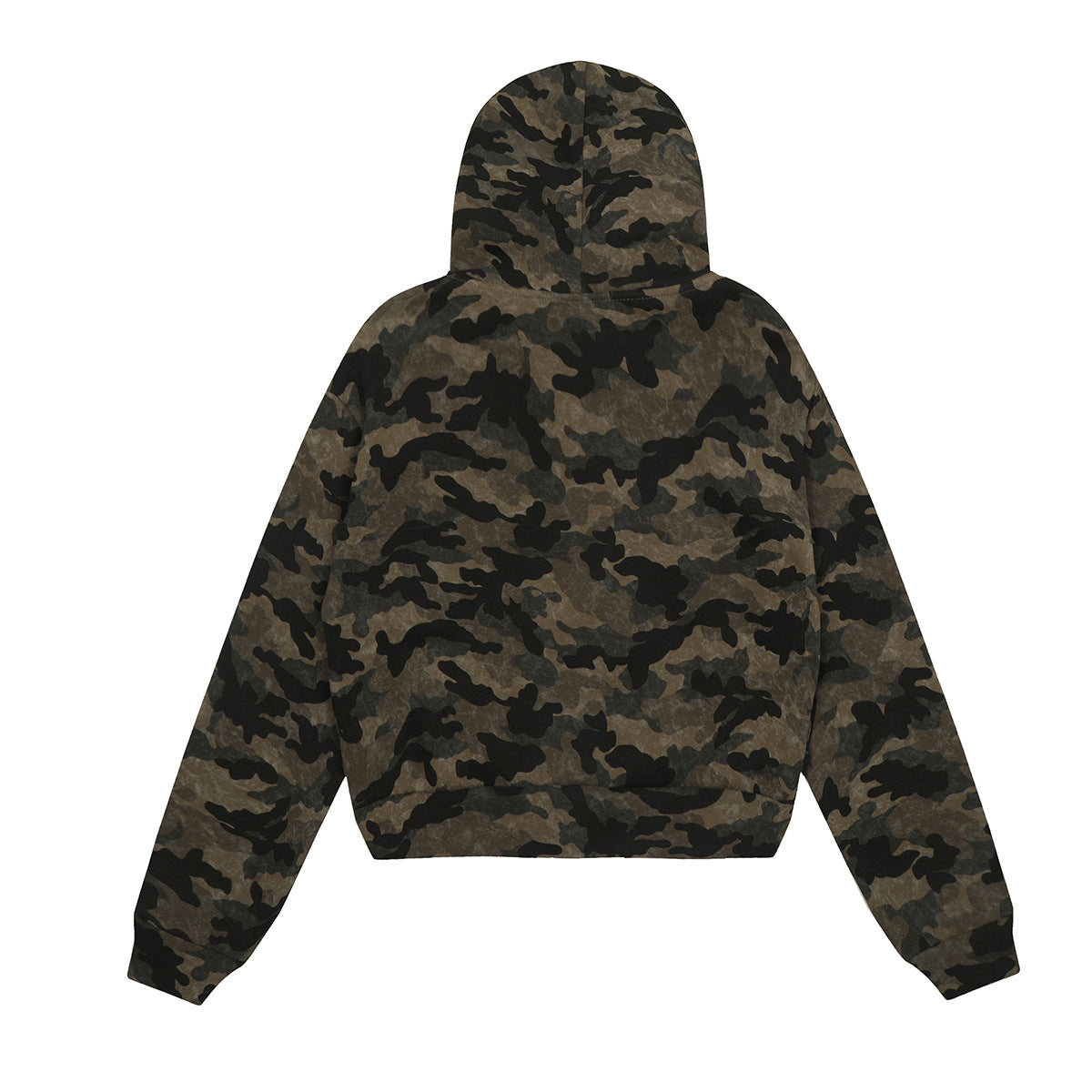 위장 라인스톤 퍼 칼라 셰르파 라이닝 지퍼 후드 티셔츠