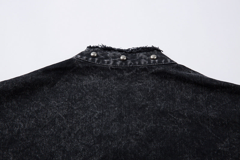 Distressed Short-Sleeved Denim Shirt