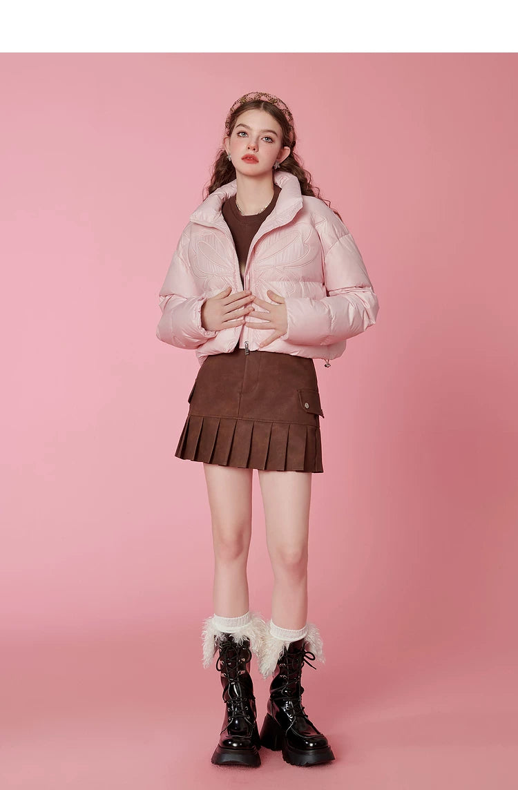 High-Neck Short White Duck Down Jacket