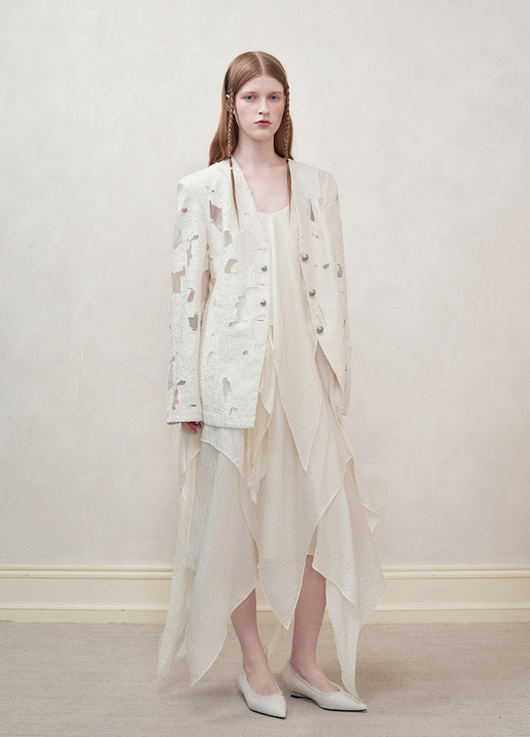 Beaded Collarless Tailored Jacket