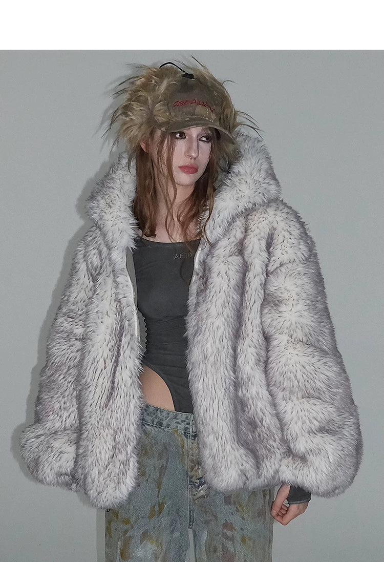 Reversible Suede Oversize Thick Fur Jacket
