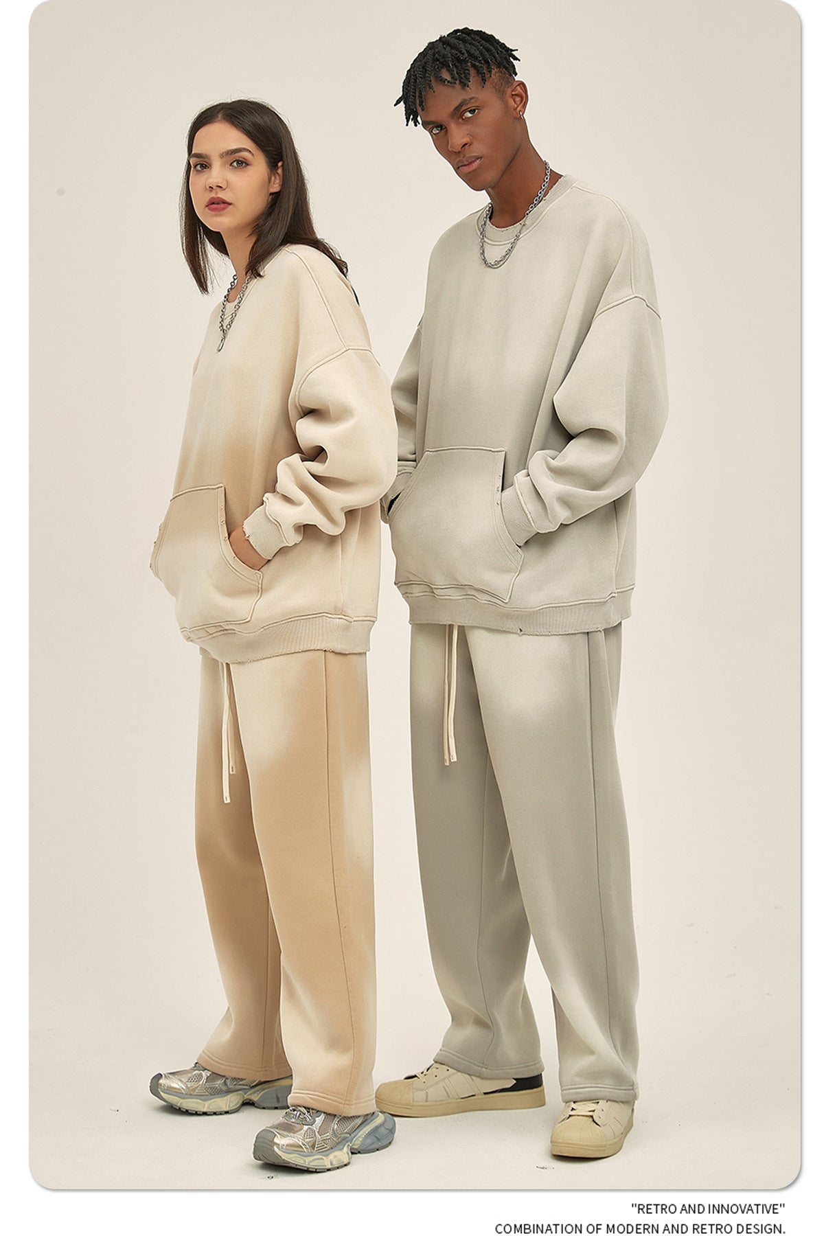 Fleece Lining Spray-dye Damage Oversize Sweatshirt