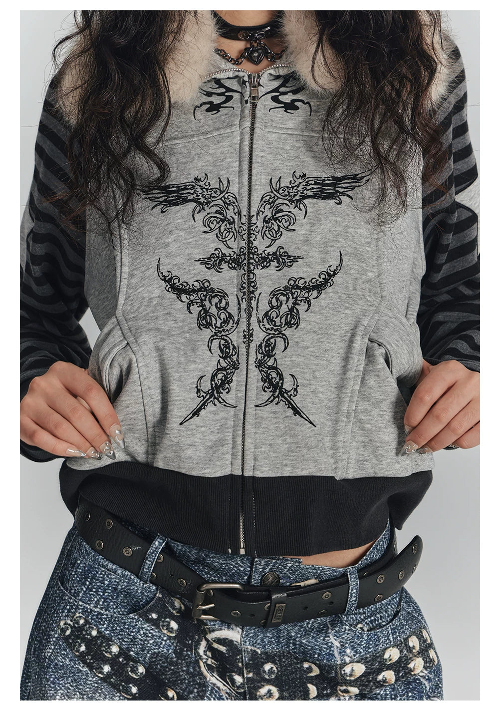 Fur Collar Patchwork Oversize Zipper Hoodie