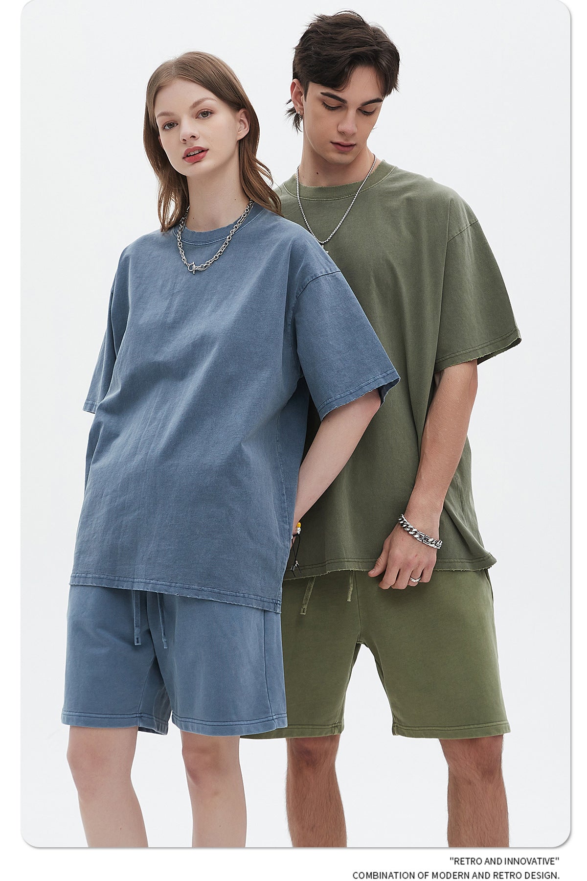 Washed Dyed Oversize Damage Short-sleeve T-shirt & Short Sweatpants Setup