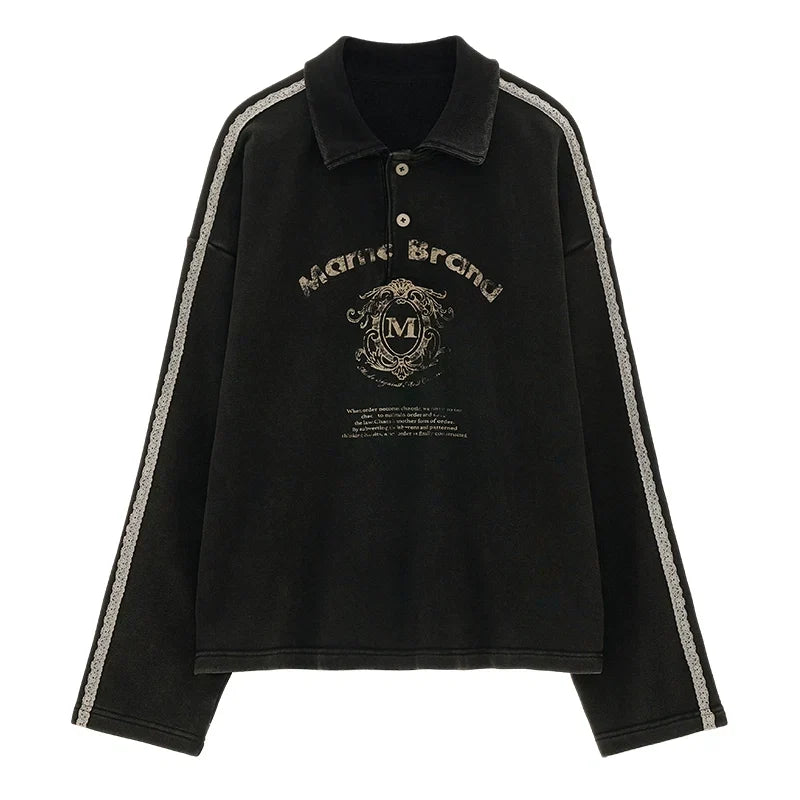 Washed Lace Polo Sweatshirt