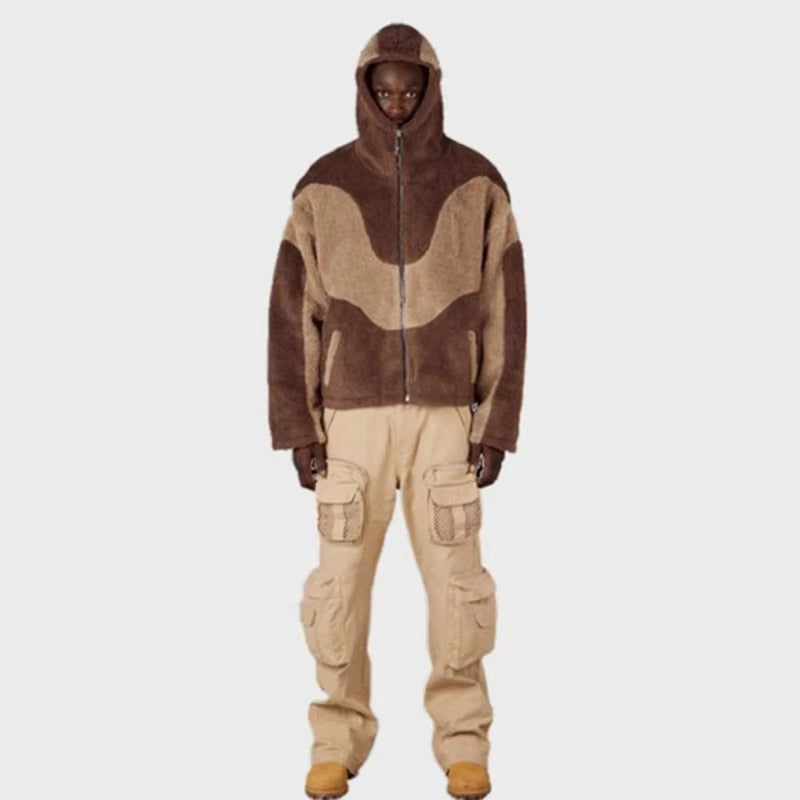 Unisex Lambswool Stitched Zip-up Hoodie