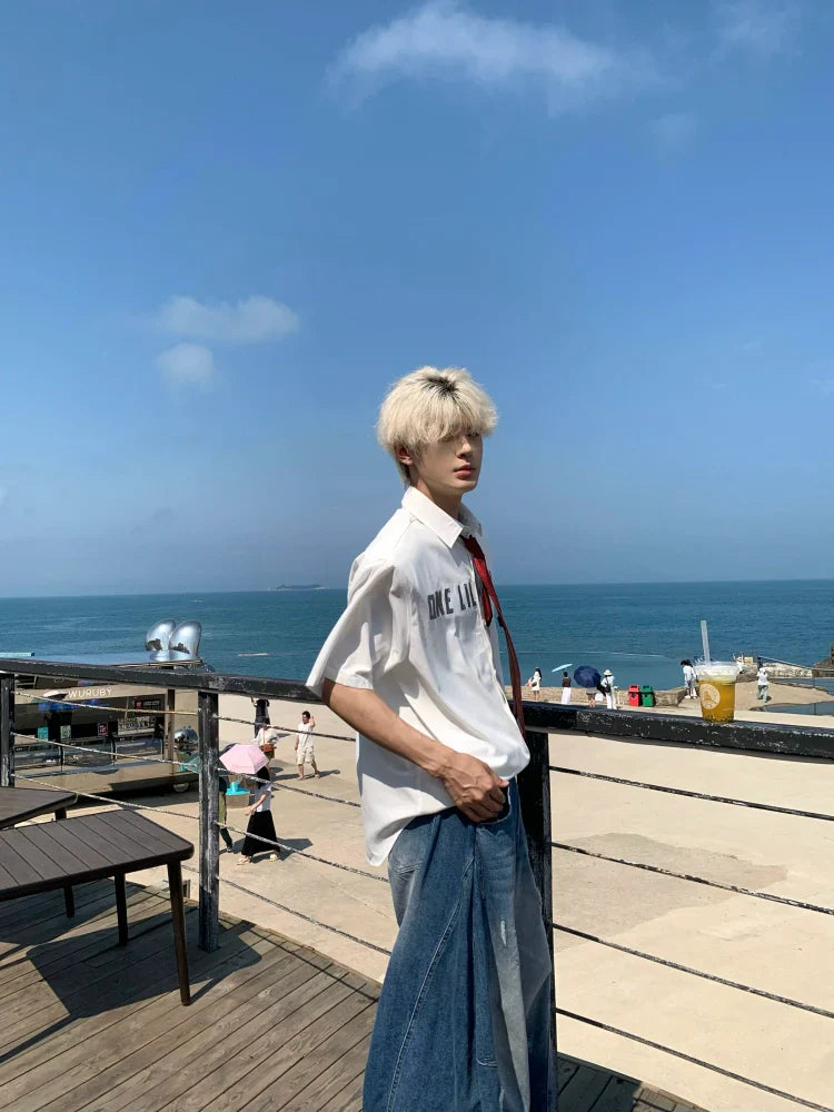 Letter Print Oversize Short Sleeve Shirt
