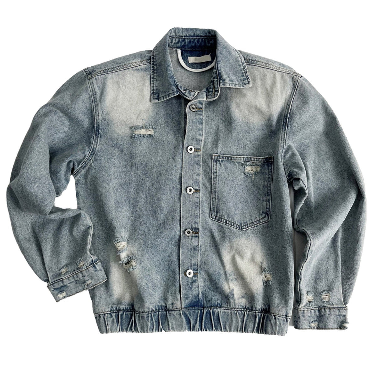 Ripped Damage Denim Jacket &wide Leg Denim Jeans Setup