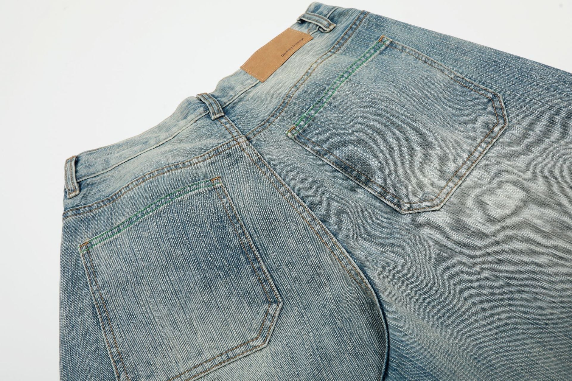 Washed Whisker Wide Leg Denim Jeans