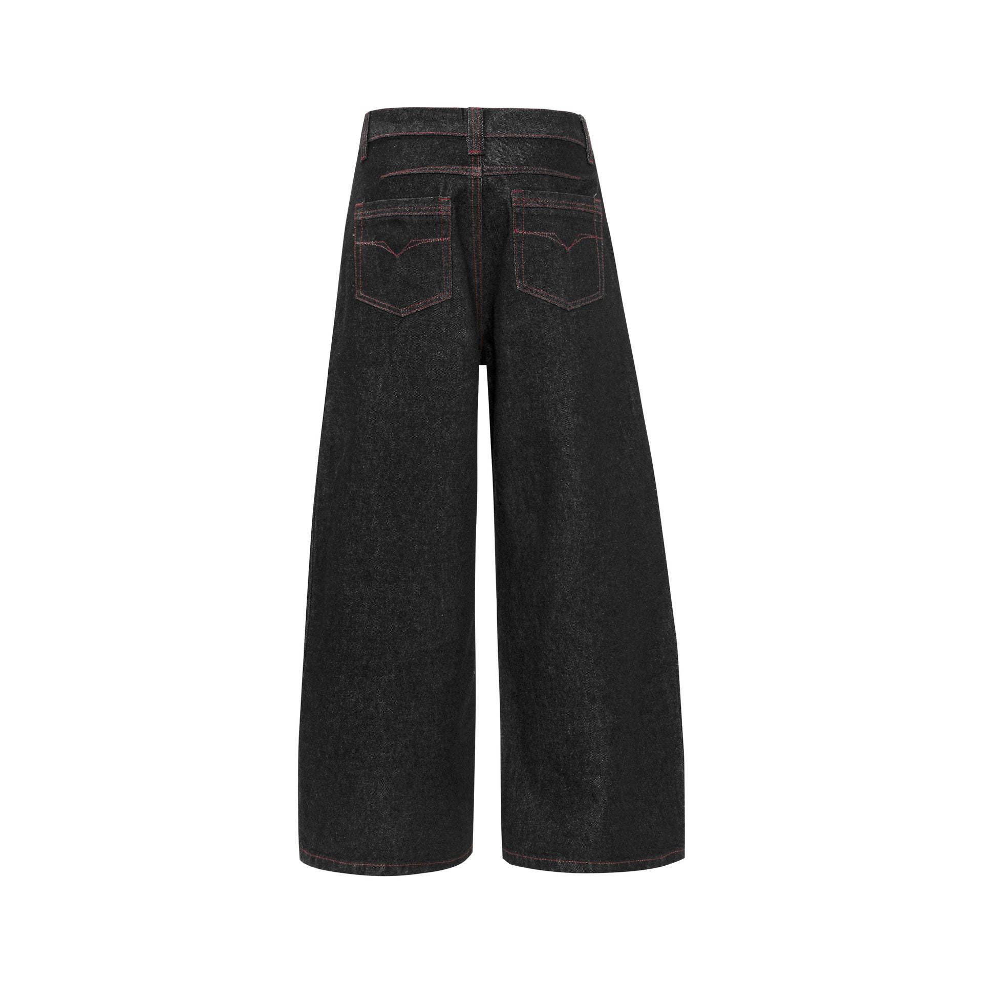 Contrast Stitch Panel Curved Wide Leg Denim Jeans