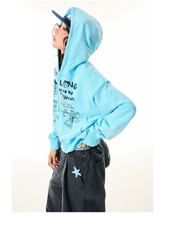 Letter Print Zipper Hoodie