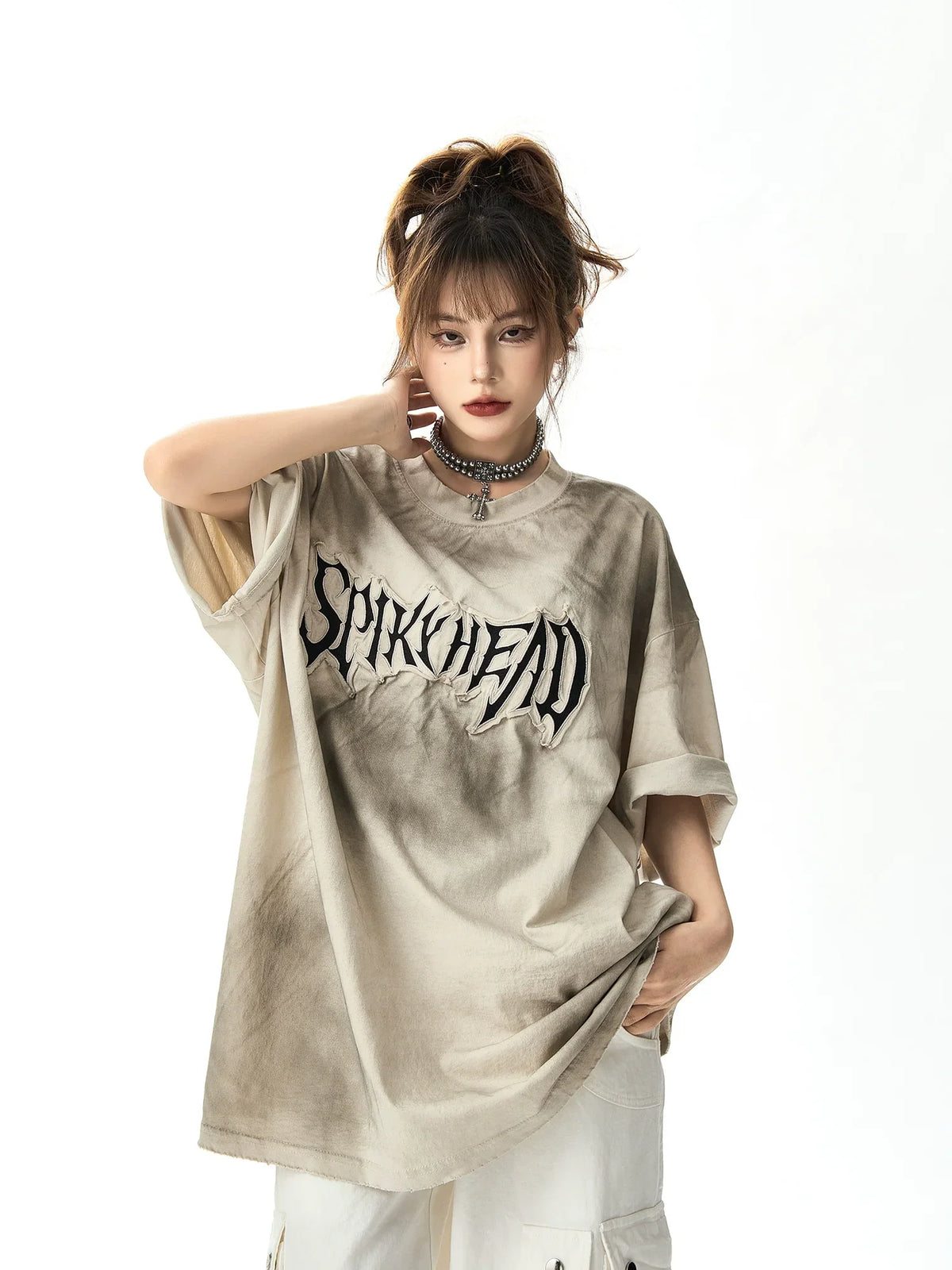 Washed Embroidery Short Sleeved T-Shirt