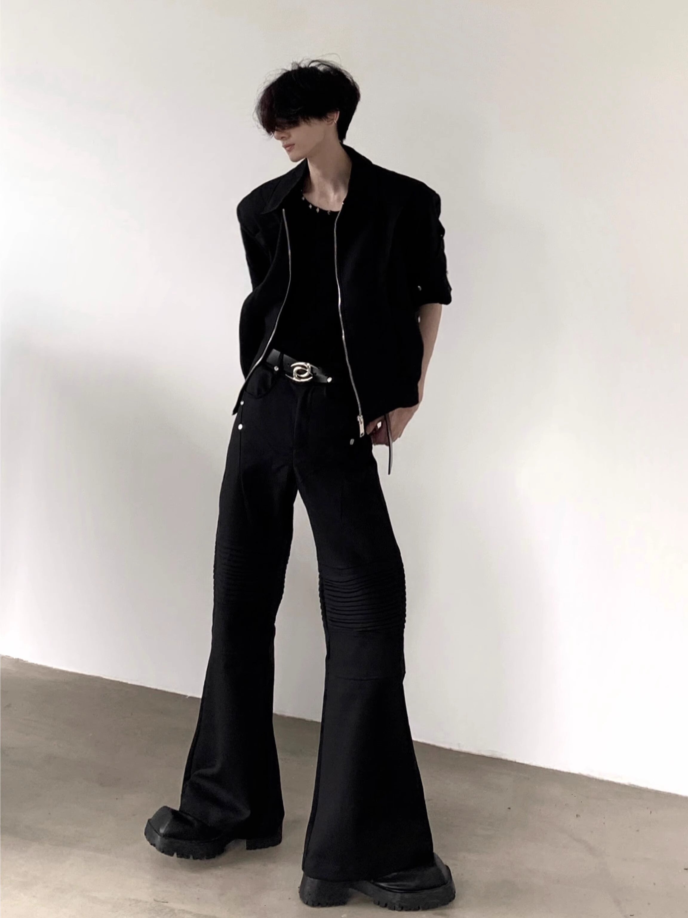 Stand Neck Short Sleeve Zipper Shoulder Pad Jacket