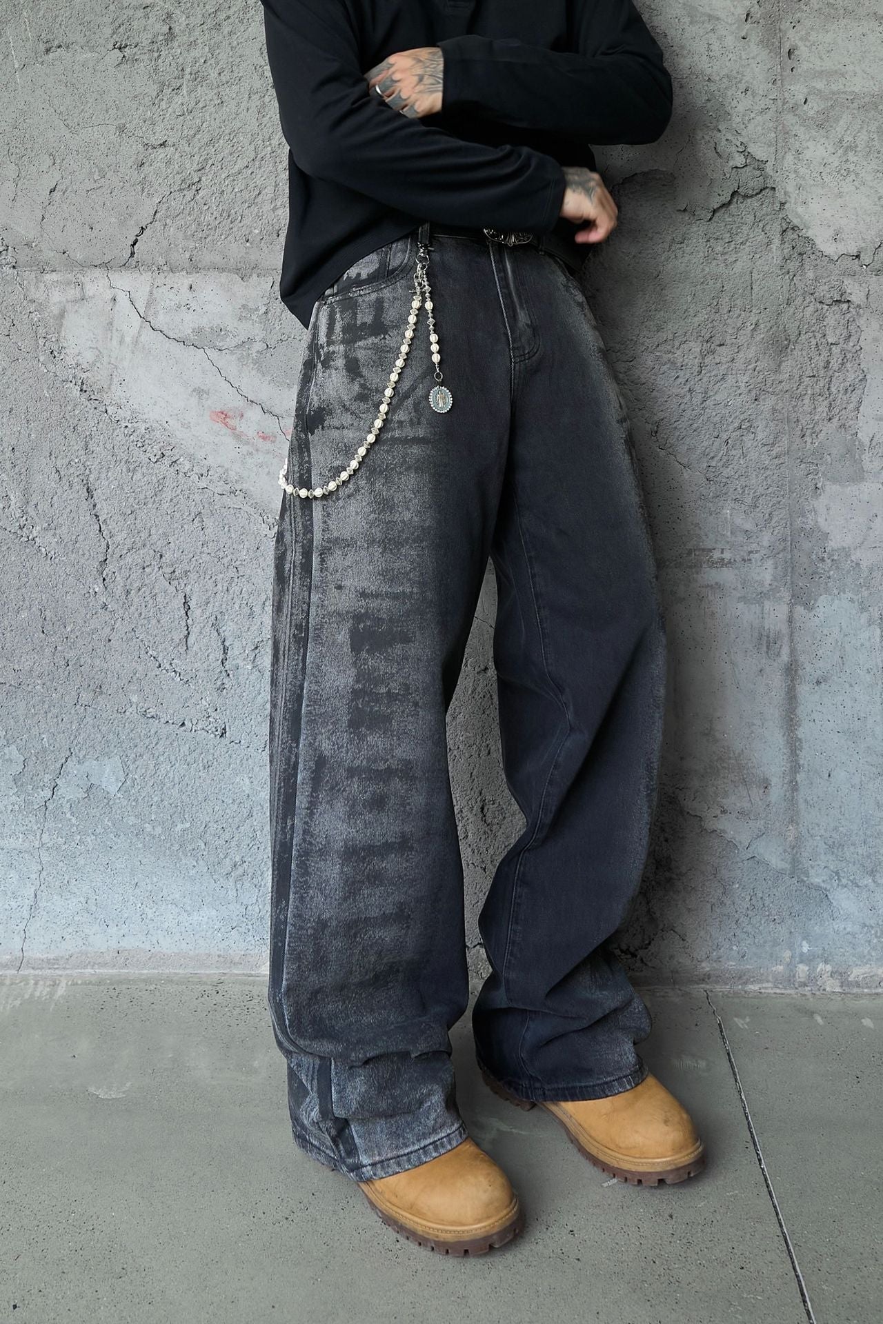 Washed Wide Leg Denim Jeans