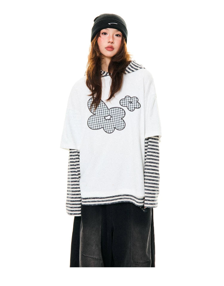 Flower Graphic Layered-Look Hoodie