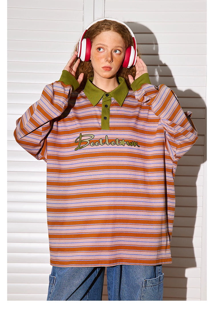 Retro Contrast Polo Neck Sweater