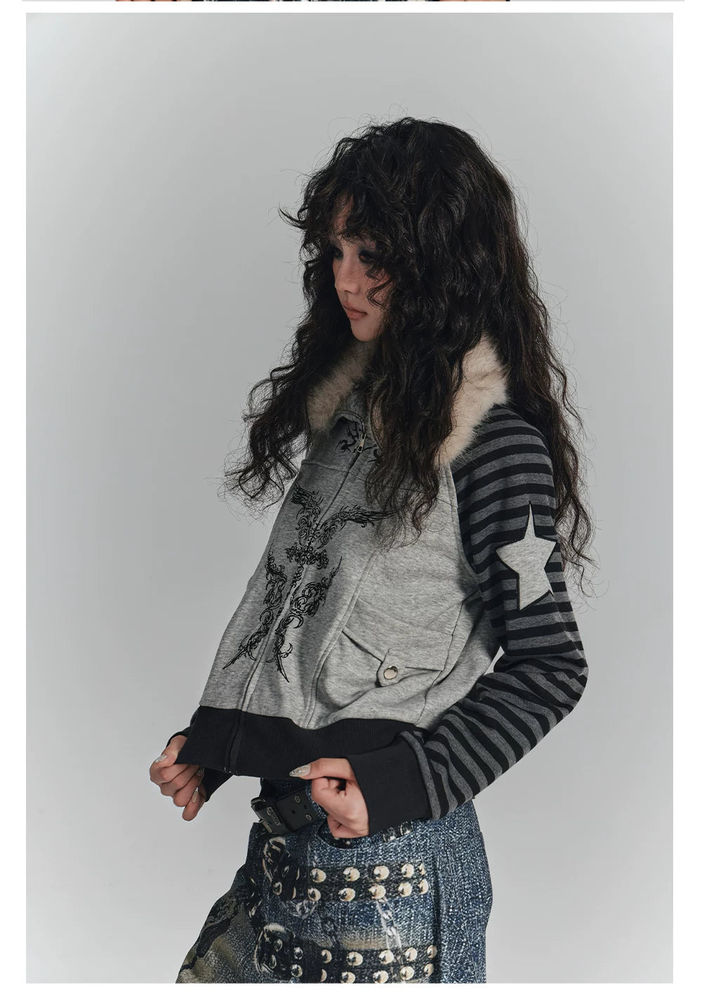 Fur Collar Patchwork Oversize Zipper Hoodie