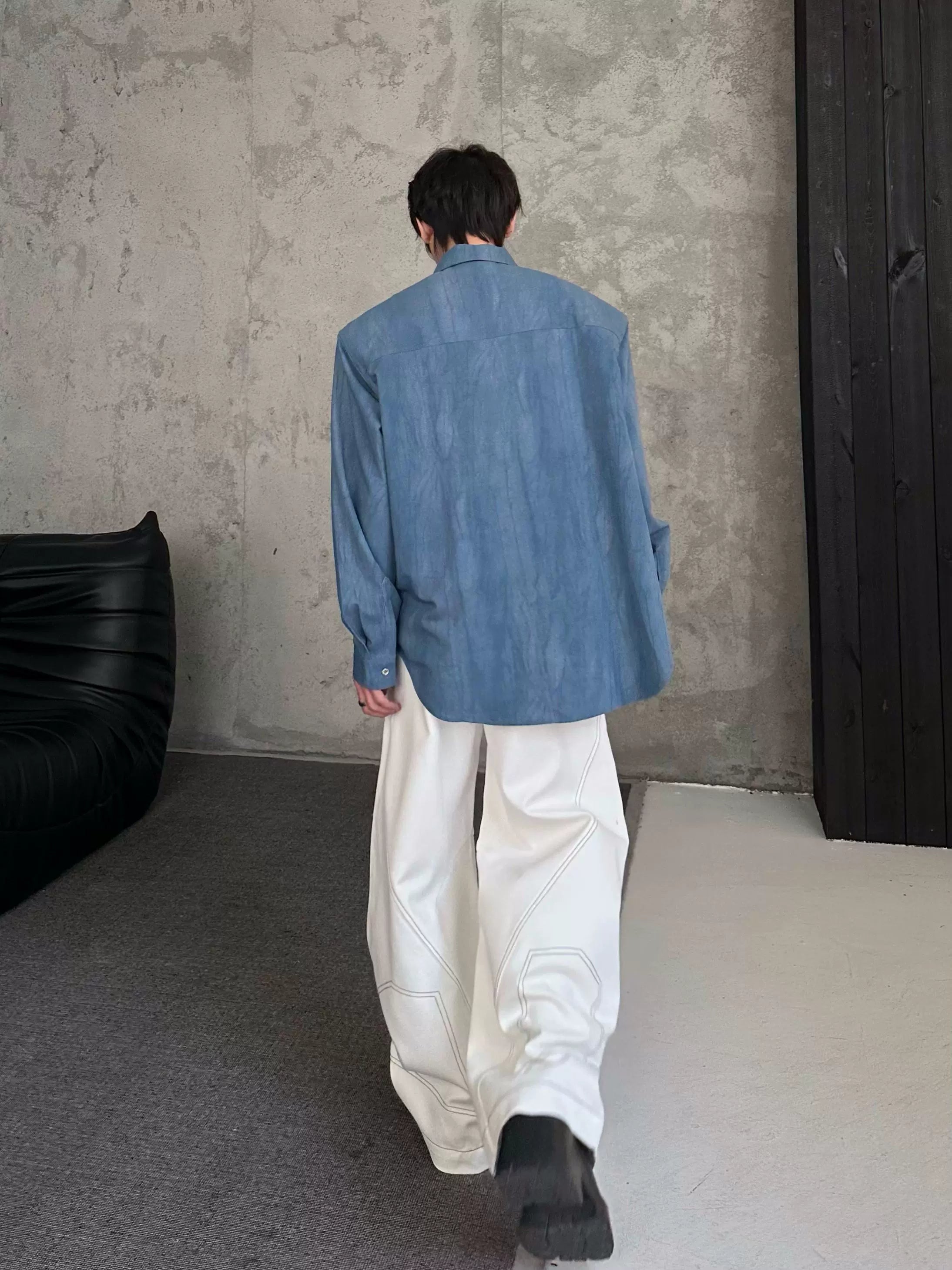 Shoulder-Pad Tie Design Oversize Long Sleeve Shirt