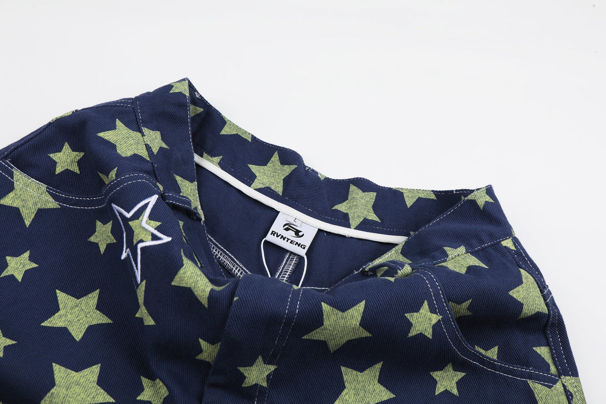 Star Print Denim Jort