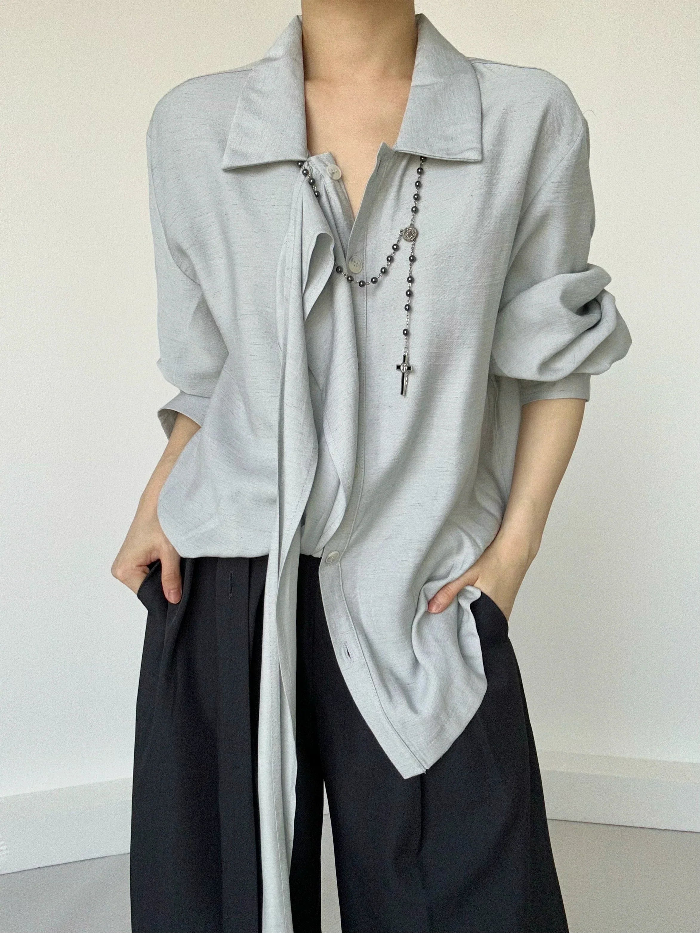 Draped Design Long Sleeve Shirt