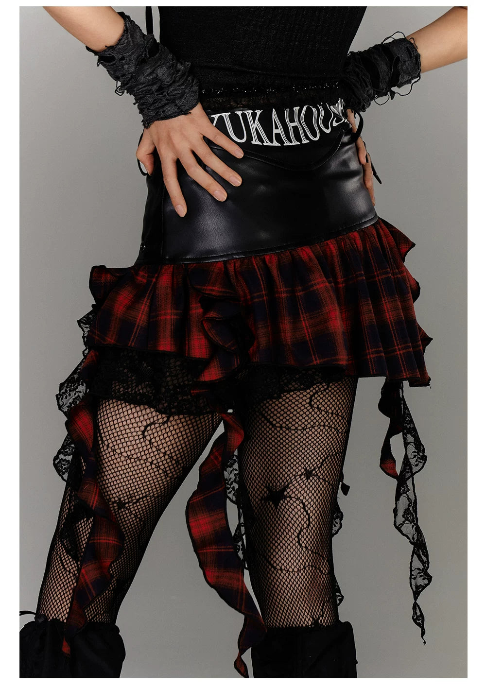 Plaid Ruffle Asymmetrical Short Skirt
