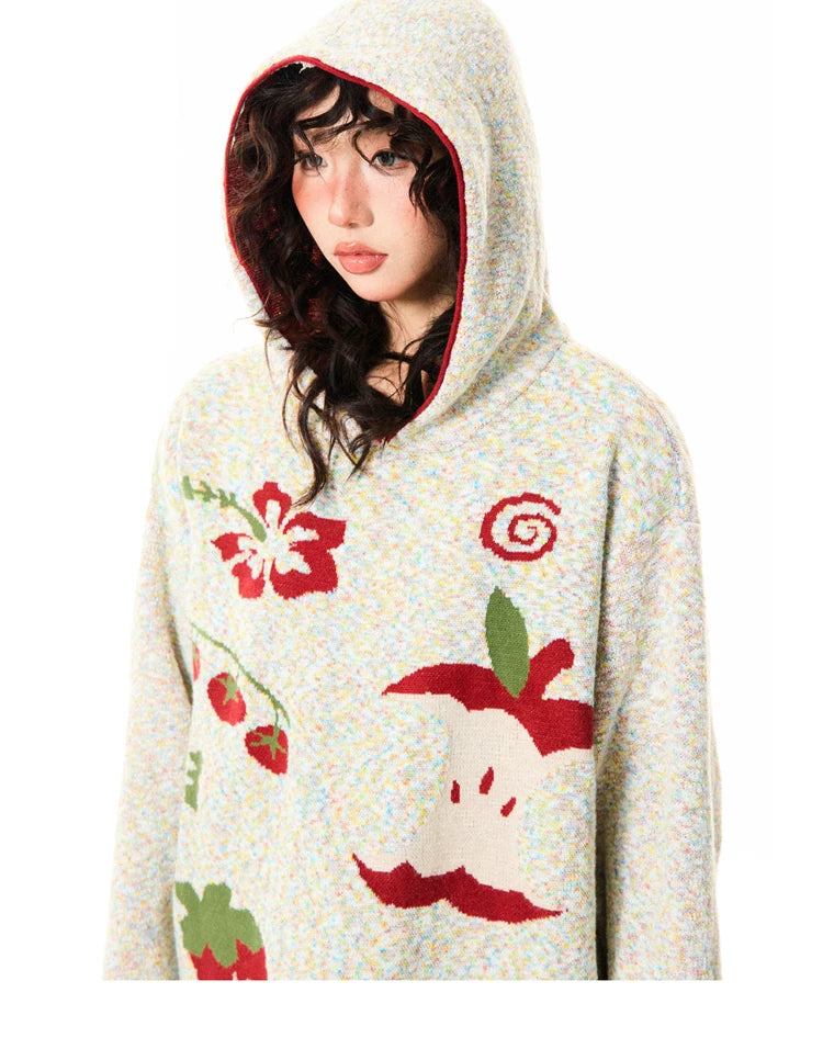 Fruit Pattern Knit Oversize Hoodie