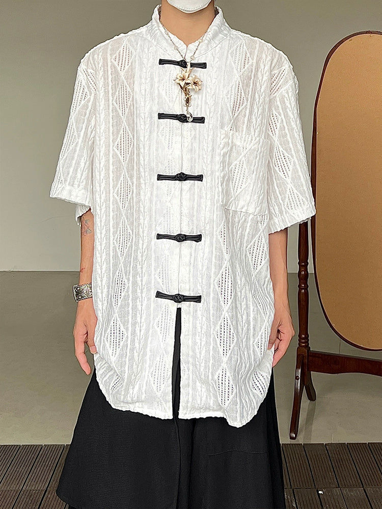 Jacquard Hollow-Out Short Sleeve Shirt