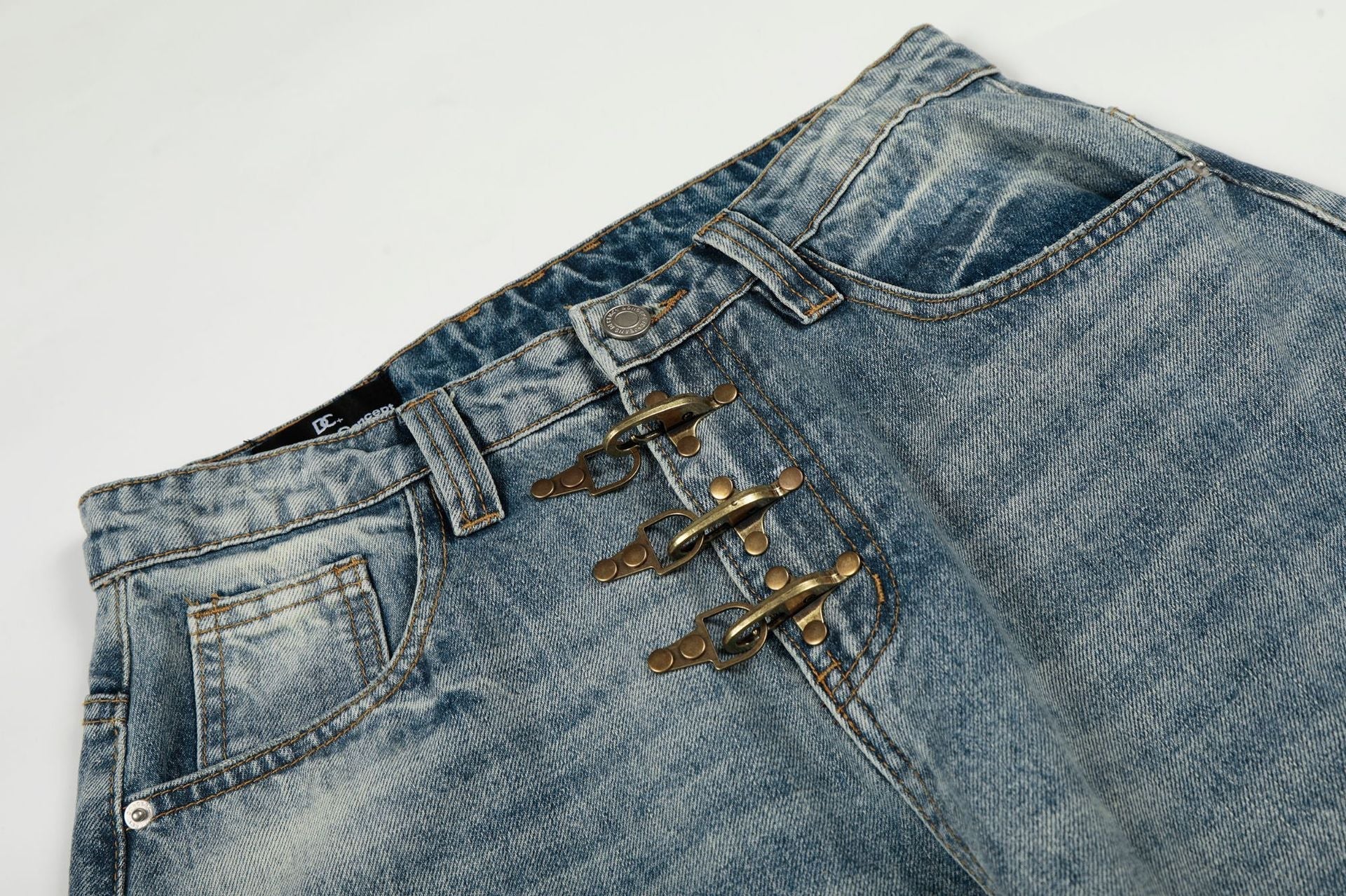 Washed Whisker Curved Denim Jeans