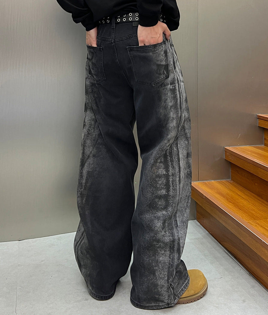 Washed Wide Leg Denim Jeans
