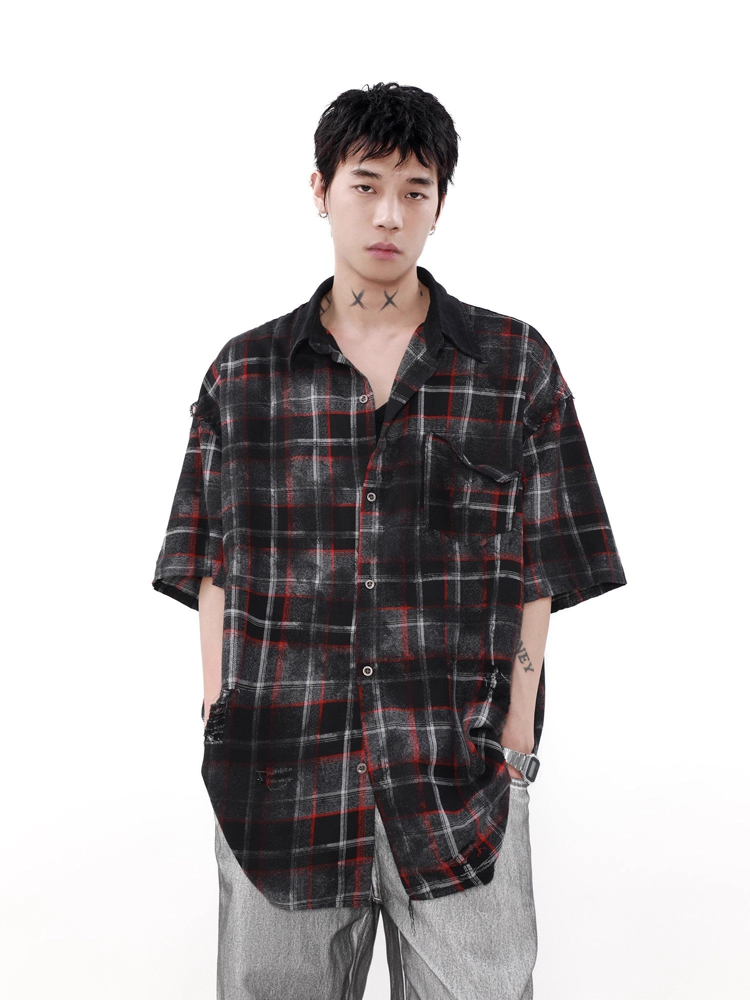 Oversize Plaid Short Sleeve Shirt